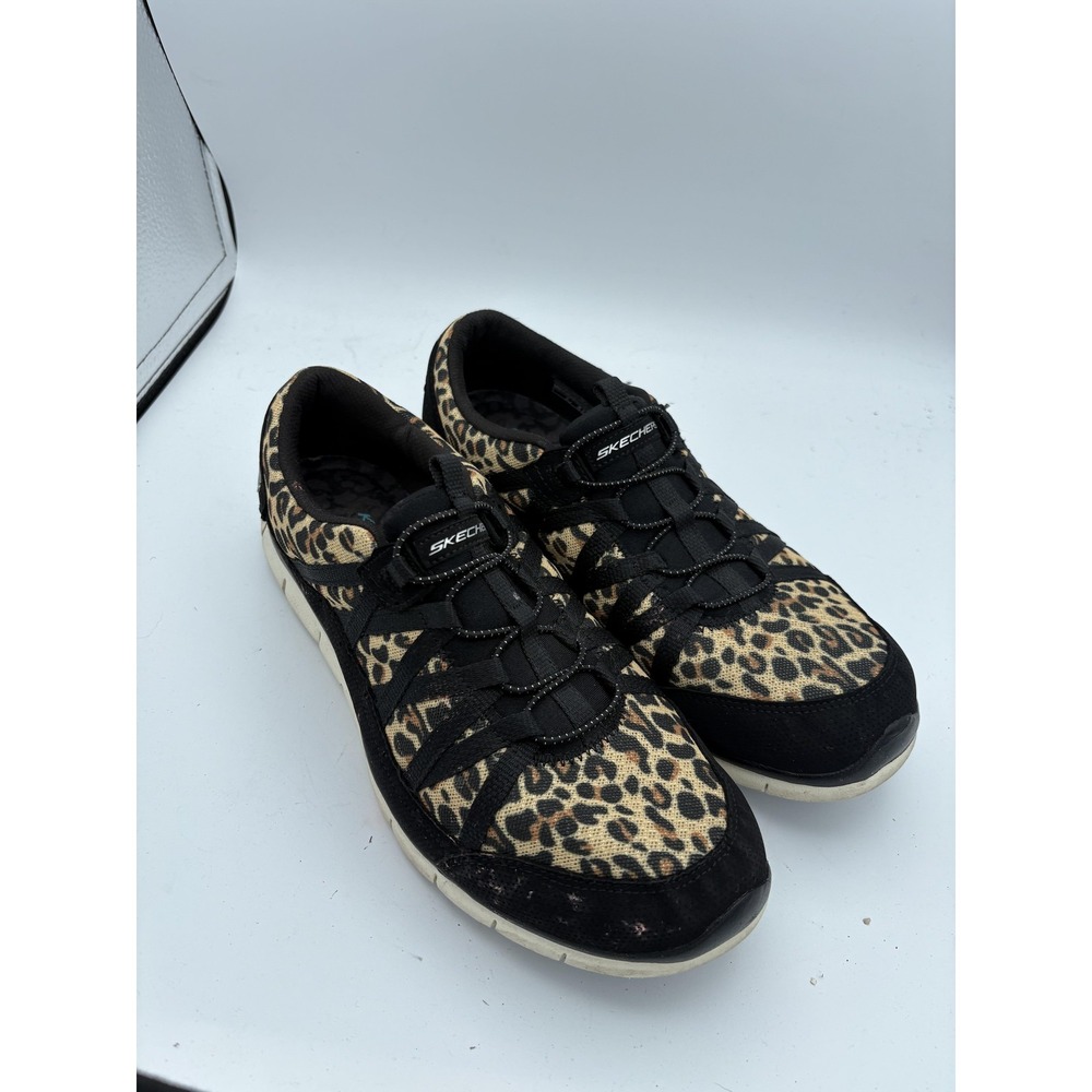 Skechers Shoes Womens Size 9.5W Brown Leopard Memory Foam Walking Sneakers